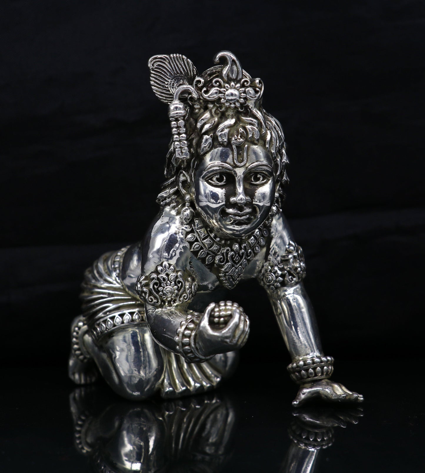 925 Sterling silver customized Idol Krishna Bal Gopal statue figurine, laddu gopal sculpture home temple utensil, silver article su209 - TRIBAL ORNAMENTS