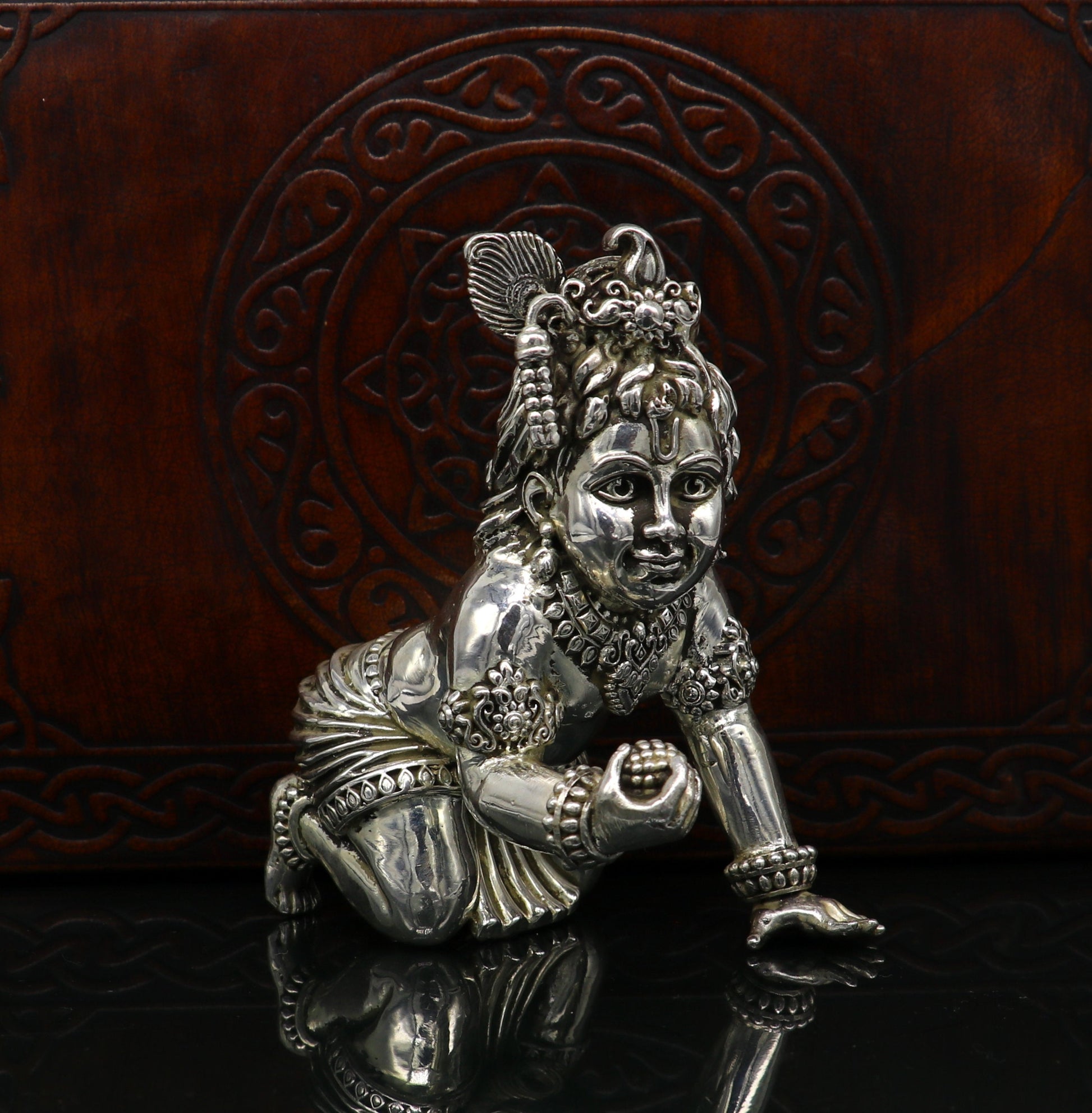 925 Sterling silver customized Idol Krishna Bal Gopal statue figurine, laddu gopal sculpture home temple utensil, silver article su209 - TRIBAL ORNAMENTS