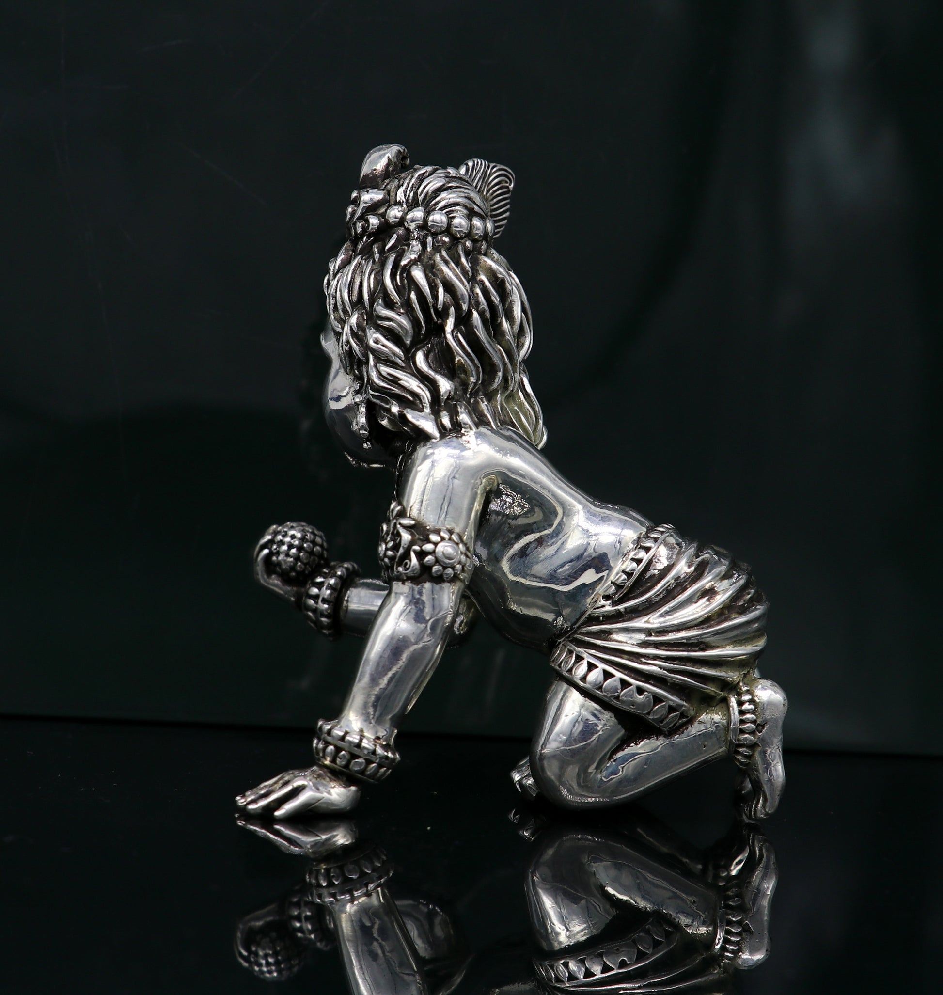 925 Sterling silver customized Idol Krishna Bal Gopal statue figurine, laddu gopal sculpture home temple utensil, silver article su210 - TRIBAL ORNAMENTS