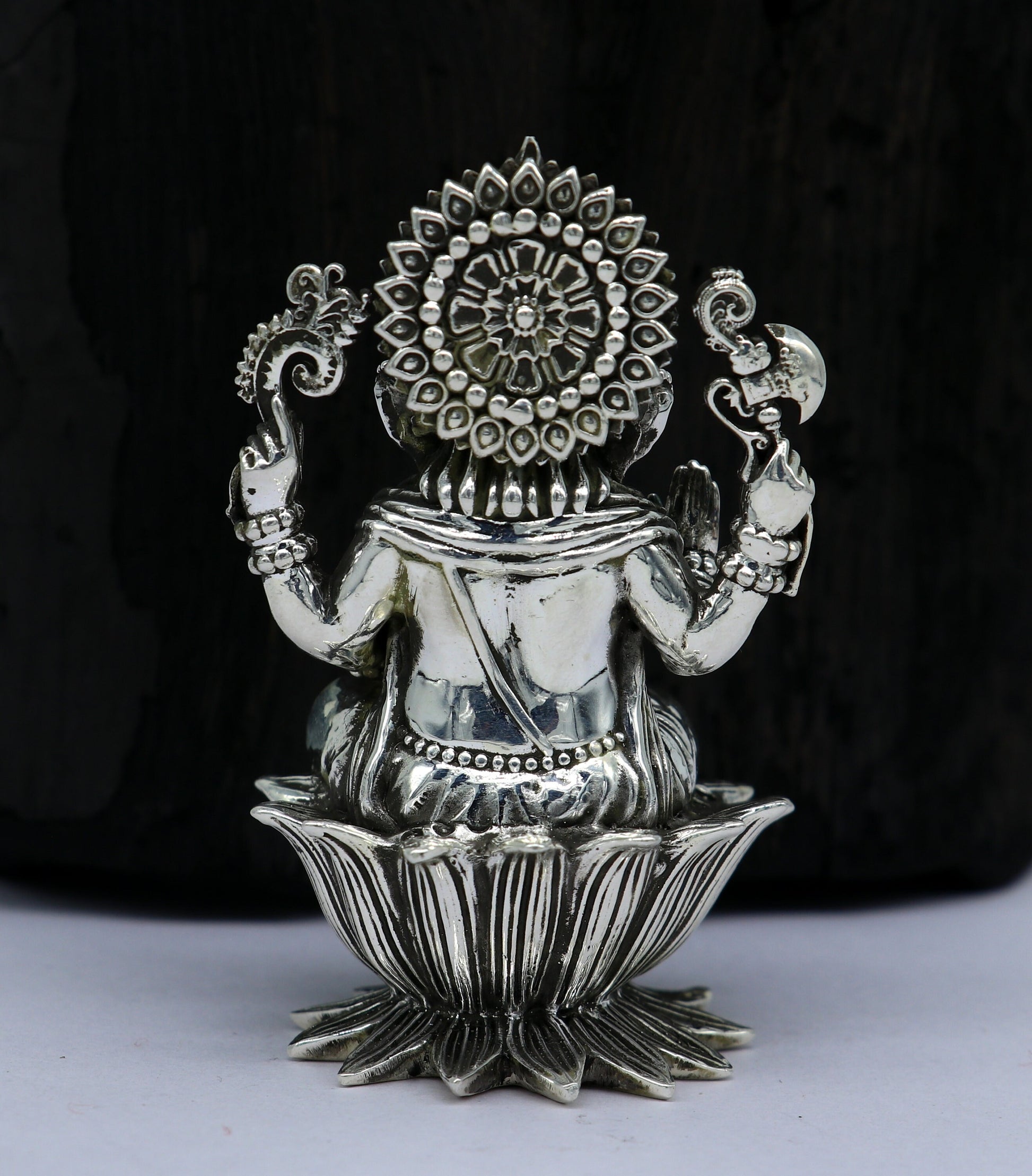 925 Sterling silver Lord Ganesh Idol, Pooja Articles, Silver Idols Figurine, handcrafted Lord Ganesh statue sculpture Diwali puja gift su212 - TRIBAL ORNAMENTS