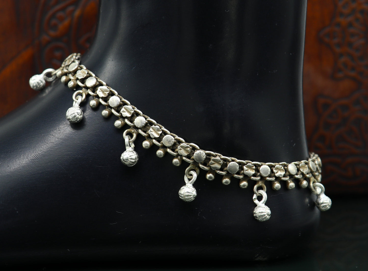 Vintage antique sterling silver handmade old anklet belly dance jewelry, excellent ankle bracelet customized tribal jewelry anko53 - TRIBAL ORNAMENTS