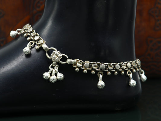 Vintage antique sterling silver handmade old anklet belly dance jewelry, excellent ankle bracelet customized tribal jewelry anko53 - TRIBAL ORNAMENTS