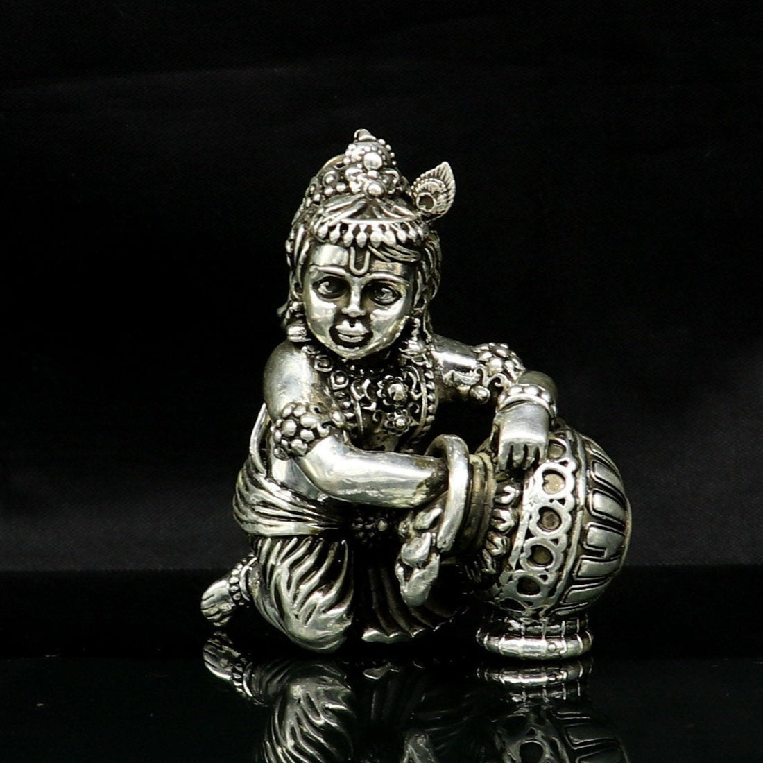 925 Sterling silver customized Idol Krishna Bal Gopal statue figurine, laddu gopal sculpture home temple utensil, silver article su225 - TRIBAL ORNAMENTS