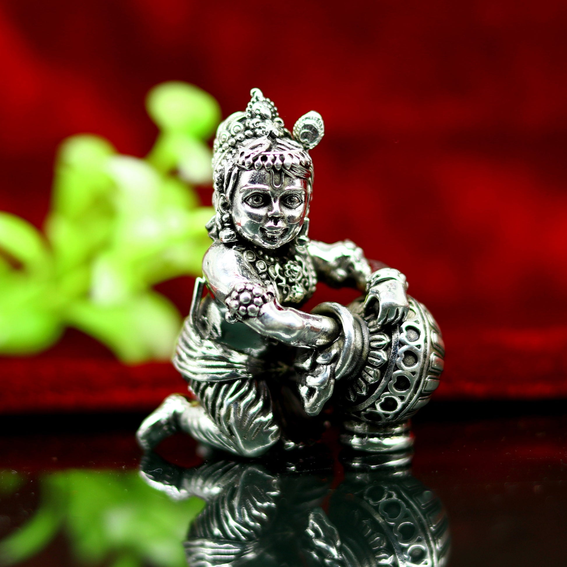 925 Sterling silver customized Idol Krishna Bal Gopal statue figurine, Makkhan Gopal sculpture home temple utensil, silver article su226 - TRIBAL ORNAMENTS