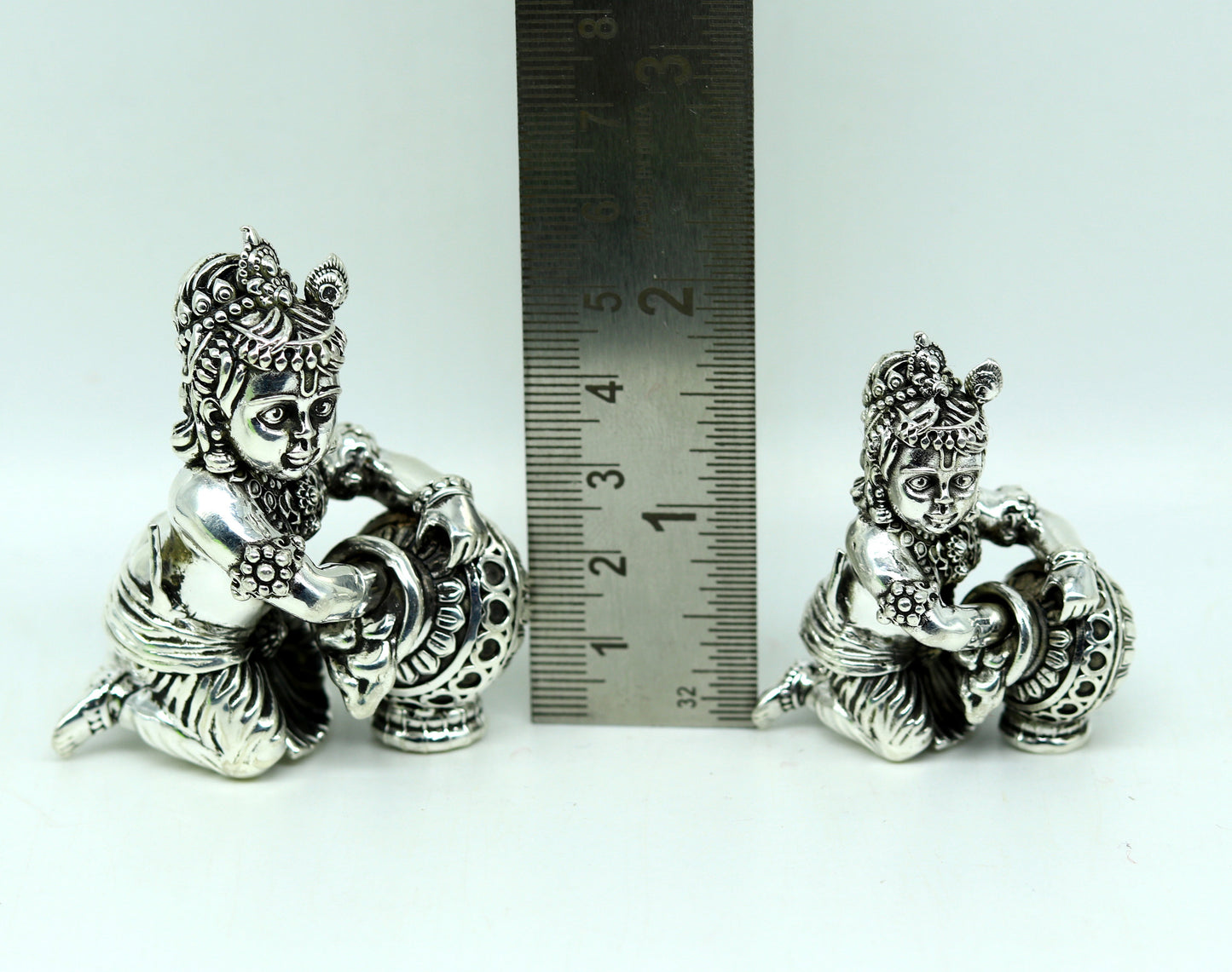 925 Sterling silver customized Idol Krishna Bal Gopal statue figurine, Makkhan Gopal sculpture home temple utensil, silver article su227 - TRIBAL ORNAMENTS