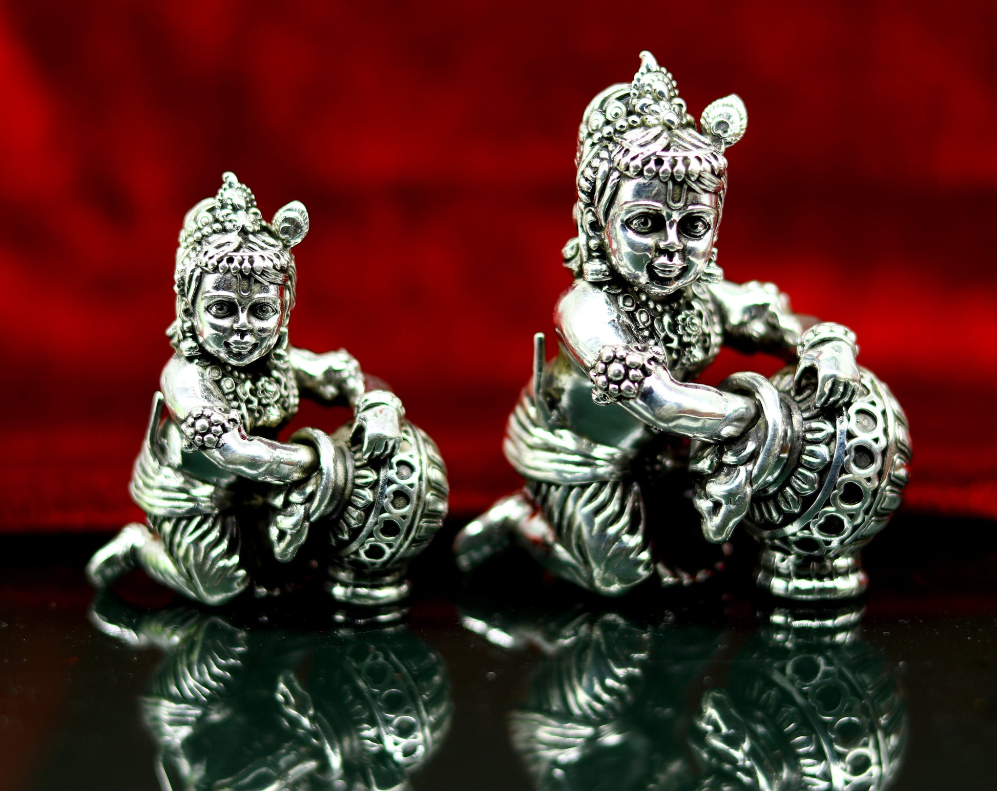 925 Sterling silver customized Idol Krishna Bal Gopal statue figurine, Makkhan Gopal sculpture home temple utensil, silver article su228 - TRIBAL ORNAMENTS