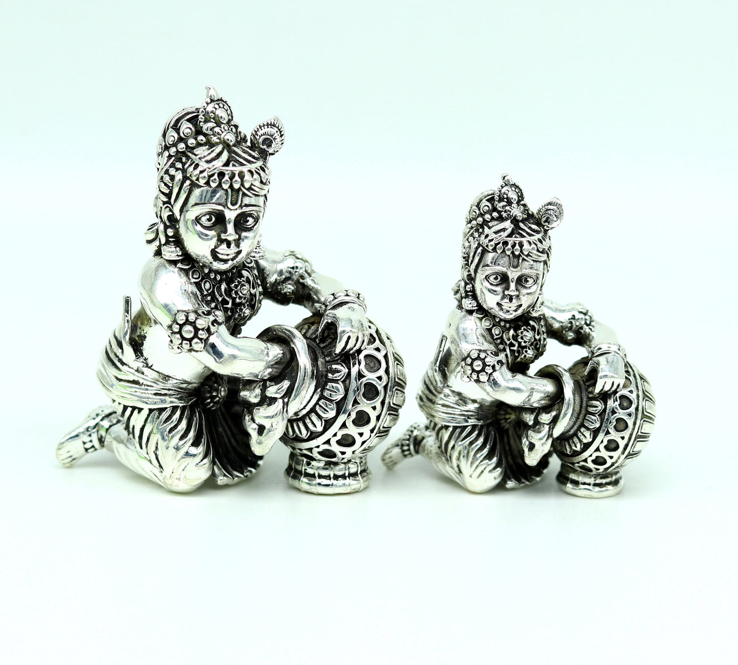 925 Sterling silver customized Idol Krishna Bal Gopal statue figurine, Makkhan Gopal sculpture home temple utensil, silver article su228 - TRIBAL ORNAMENTS