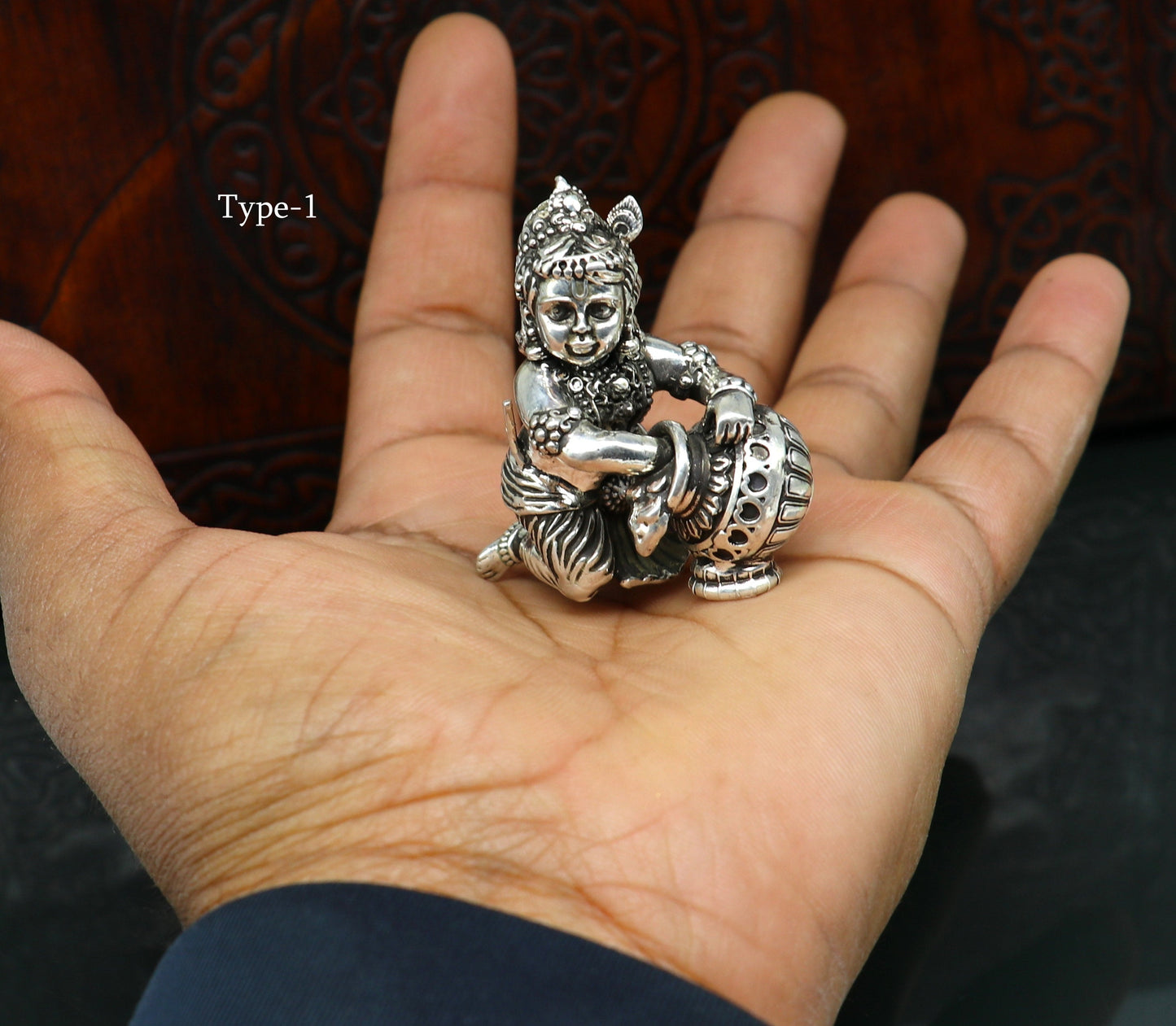 925 Sterling silver customized Idol Krishna Bal Gopal statue figurine, Makkhan Gopal sculpture home temple utensil, silver article su228 - TRIBAL ORNAMENTS