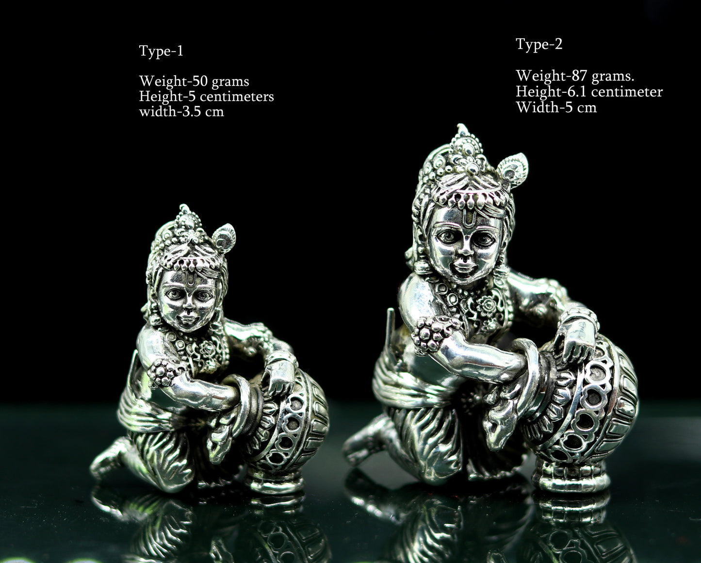 925 Sterling silver customized Idol Krishna Bal Gopal statue figurine, Makkhan Gopal sculpture home temple utensil, silver article su228 - TRIBAL ORNAMENTS