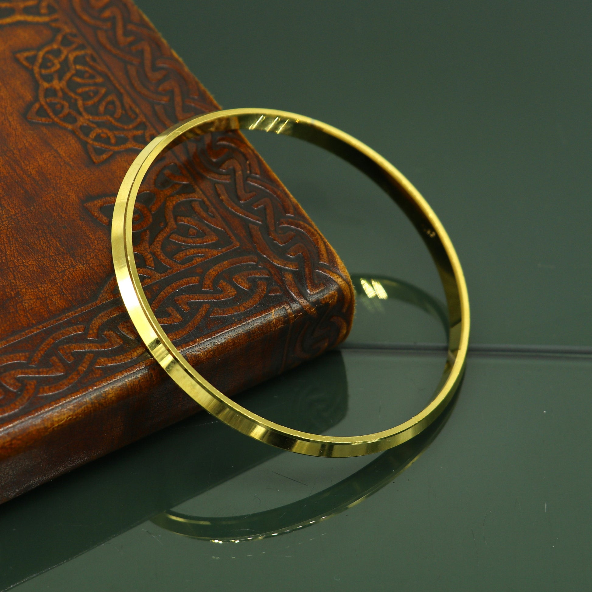 Exclusive gold polished or plated over solid silver bangle kada, excellent sikhha punjabi kada, best unisex gifting jewelry india nssk366 - TRIBAL ORNAMENTS