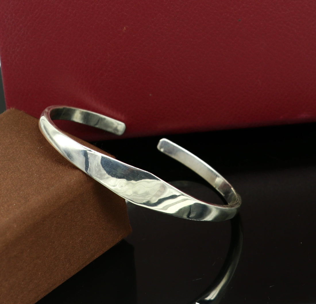925 sterling silver handmade plain shine design adjustable bangle bracelet kada, unique design personalized kada bangle from india cuff53 - TRIBAL ORNAMENTS