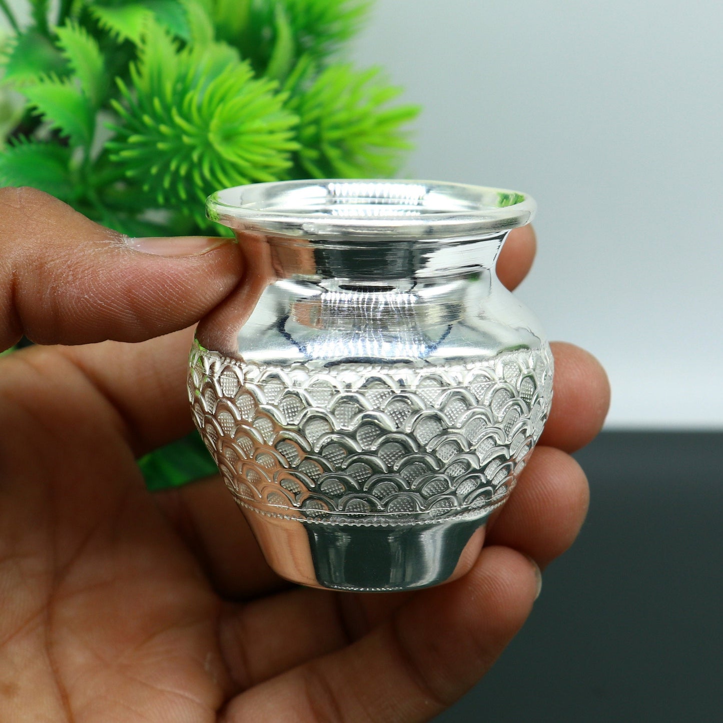 925 sterling silver handmade gorgeous kalash or pot, unique special silver puja article, water or milk kalas pot from india sv158 - TRIBAL ORNAMENTS