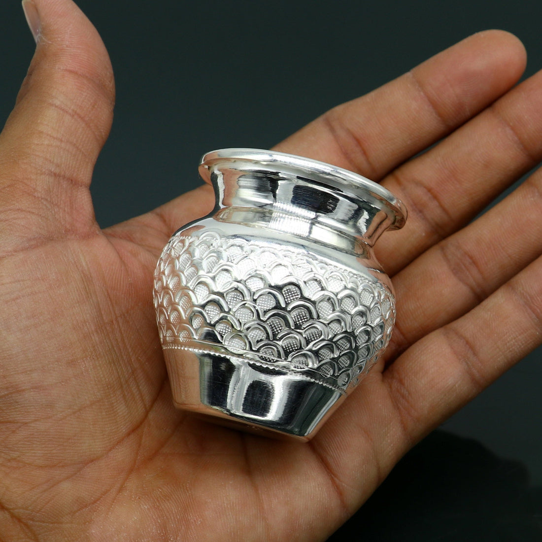 925 sterling silver handmade gorgeous kalash or pot, unique special silver puja article, water or milk kalas pot from india sv158 - TRIBAL ORNAMENTS