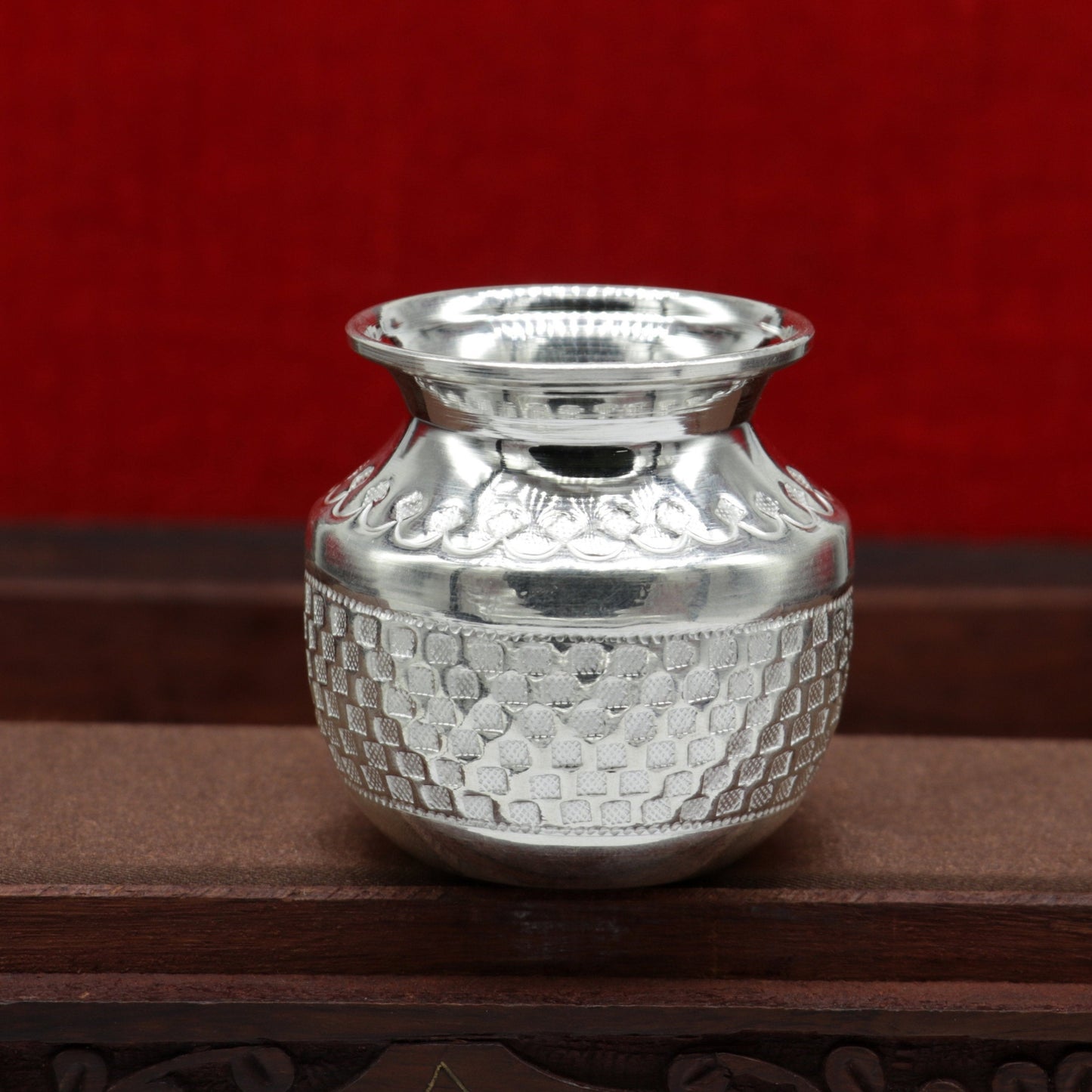 Pure 925 sterling silver handmade vintage design kalash or pot, unique special silver puja article, water or milk kalas pot from india sv160 - TRIBAL ORNAMENTS