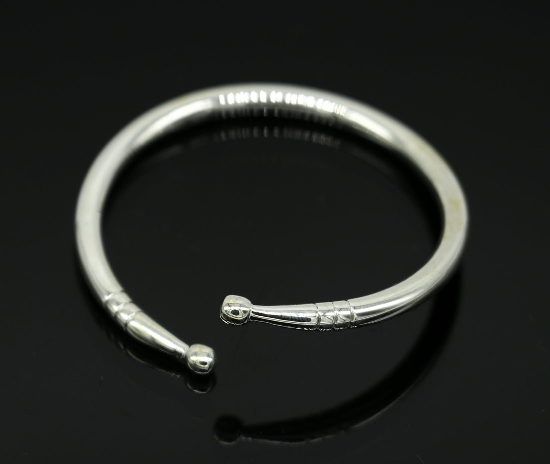 925 sterling silver exclusive plain bright design new born baby bangle kada, baby bracelet kada, best gifting adjustable kada nbbk224 - TRIBAL ORNAMENTS