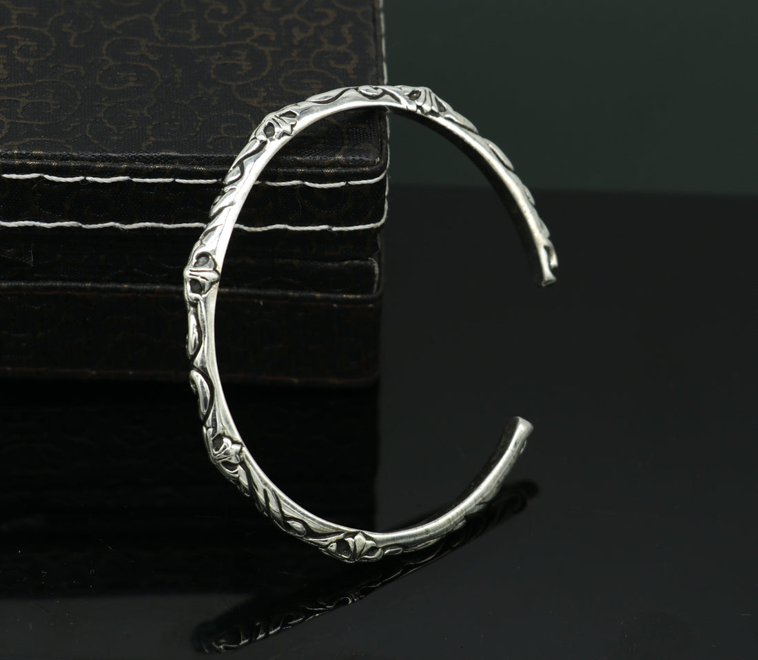 925 sterling silver handcrafted work Superior Quality Graceful Design Glossy Plain solid Bracelet Kada for Men and women's gifting cuff50 - TRIBAL ORNAMENTS