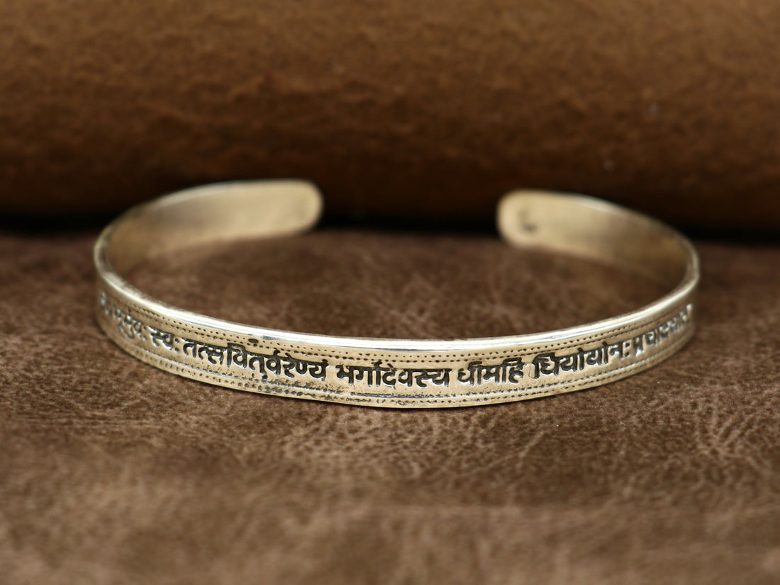 Authentic 925 sterling silver customized Gayatri Mantra design cuff kada bracelet, easy to adjust with your wrist, unisex jewelry cuff41 - TRIBAL ORNAMENTS