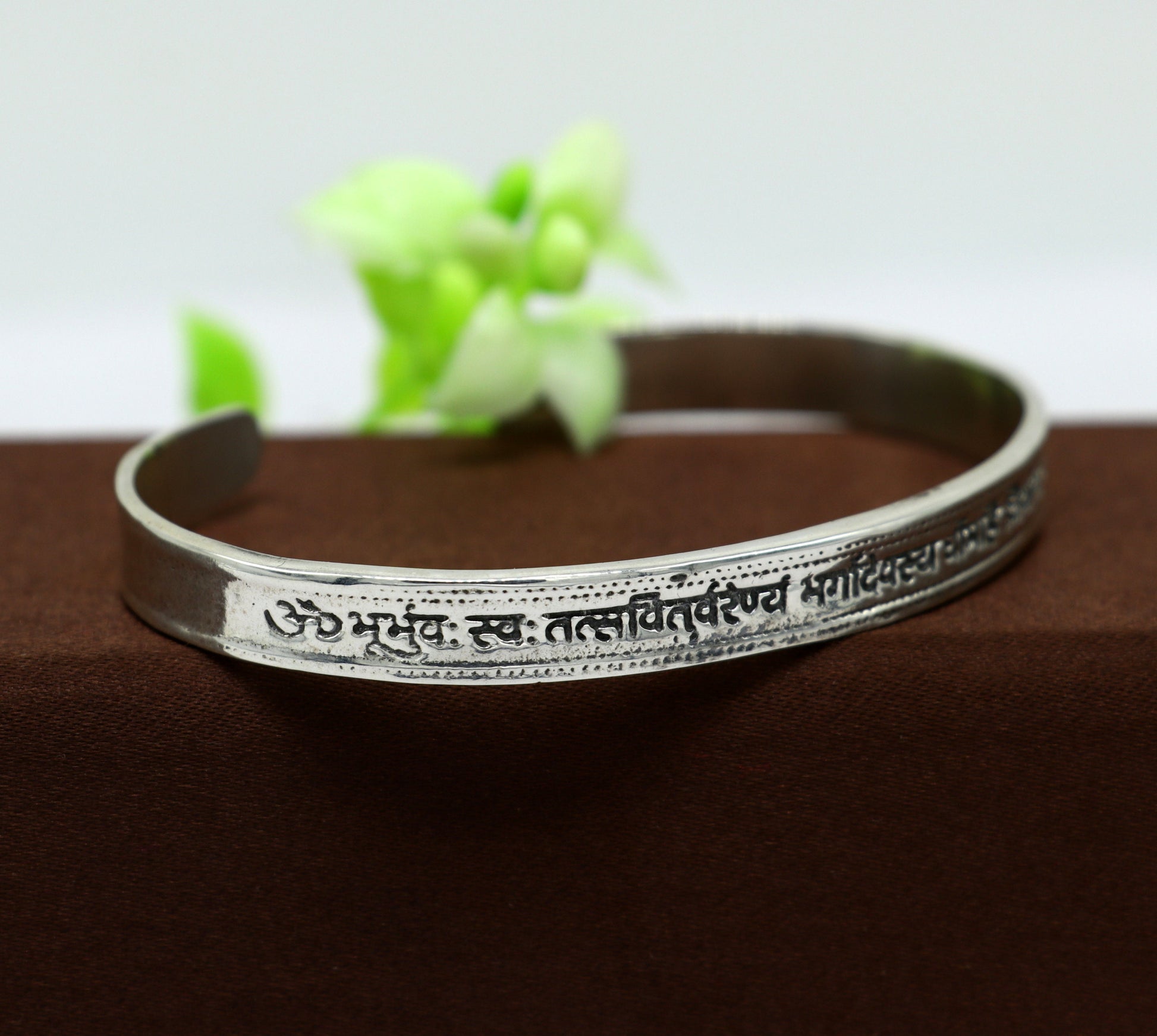 Authentic 925 sterling silver customized Gayatri Mantra design cuff kada bracelet, easy to adjust with your wrist, unisex jewelry cuff45 - TRIBAL ORNAMENTS