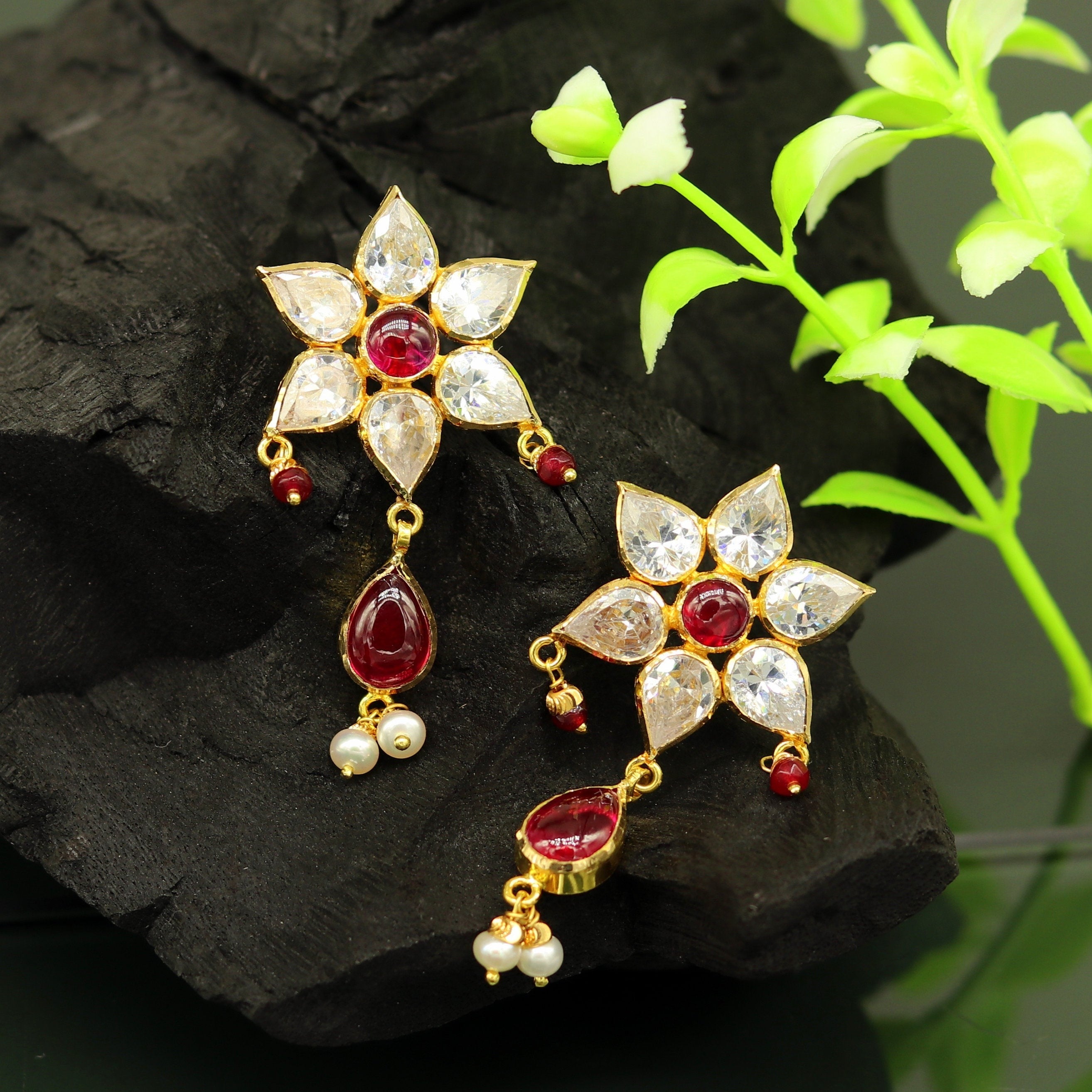 Small Daily Wear Gold Plated Green Stone Jhumka Earrings|Kollamsupreme