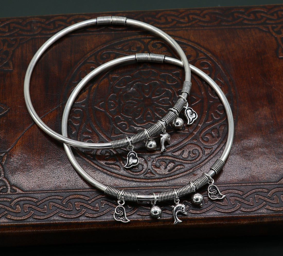 925 sterling silver handmade Customized design charm foot kada bracelet, excellent tribal ankle kada tribal belly dance jewelry nsfk27 - TRIBAL ORNAMENTS