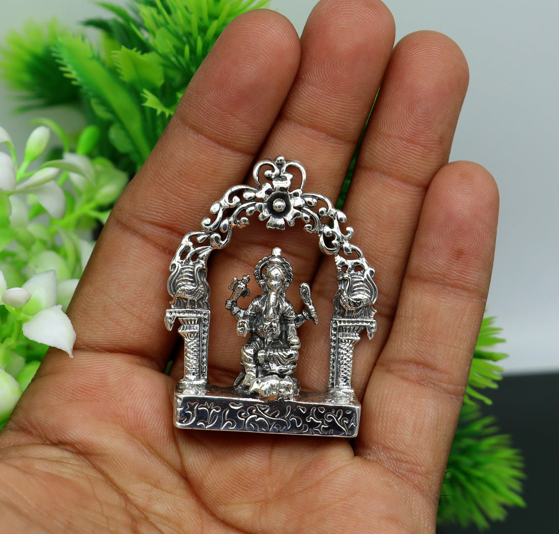 925 Sterling silver Lord Ganesh Idol, Pooja Articles, Silver Idols Figurine, handcrafted Lord Ganesh statue sculpture gifting art01 - TRIBAL ORNAMENTS