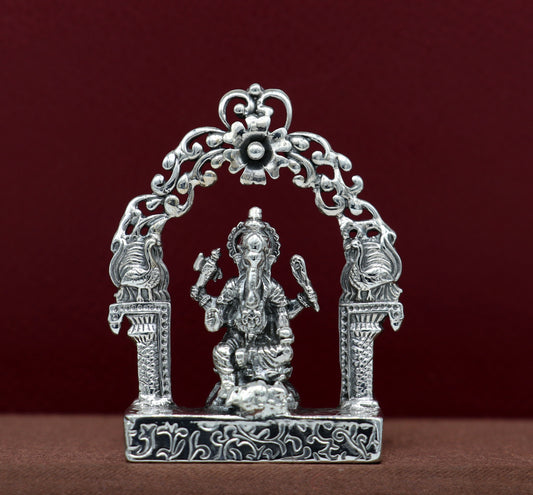 925 Sterling silver Lord Ganesh Idol, Pooja Articles, Silver Idols Figurine, handcrafted Lord Ganesh statue sculpture gifting art01 - TRIBAL ORNAMENTS