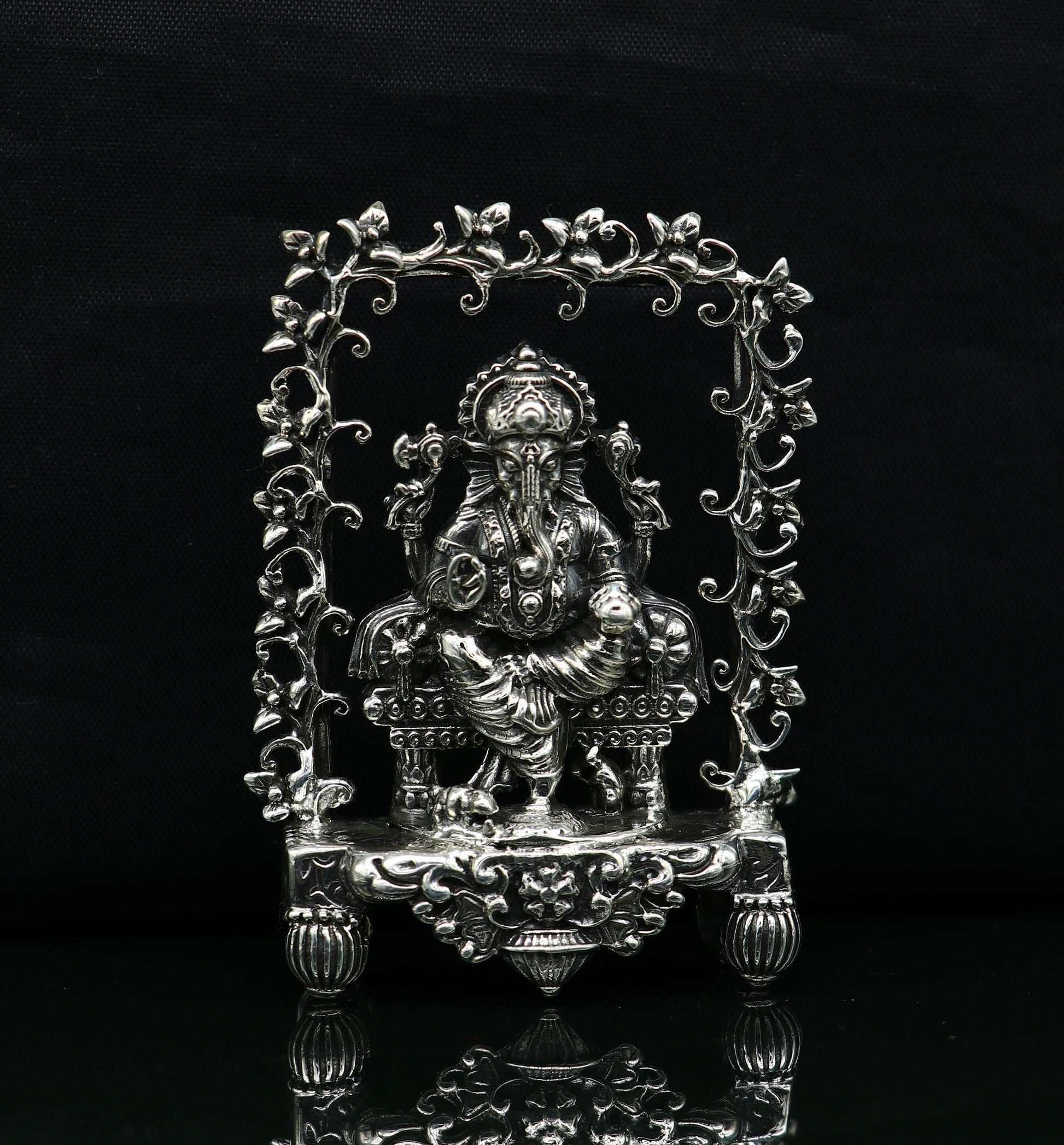 925 Sterling silver Idol lord Ganesha, Pooja puja Articles, Indian Silver Idols, handcrafted Ganesh statue sculpture amazing gifting Art04 - TRIBAL ORNAMENTS