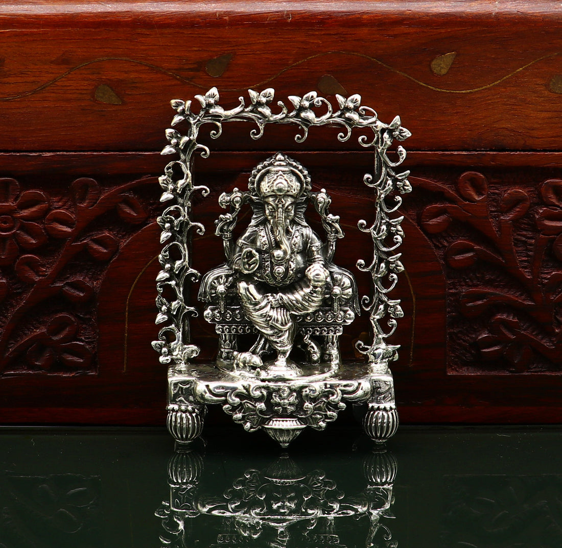 925 Sterling silver Idol lord Ganesha, Pooja puja Articles, Indian Silver Idols, handcrafted Ganesh statue sculpture amazing gifting Art04 - TRIBAL ORNAMENTS