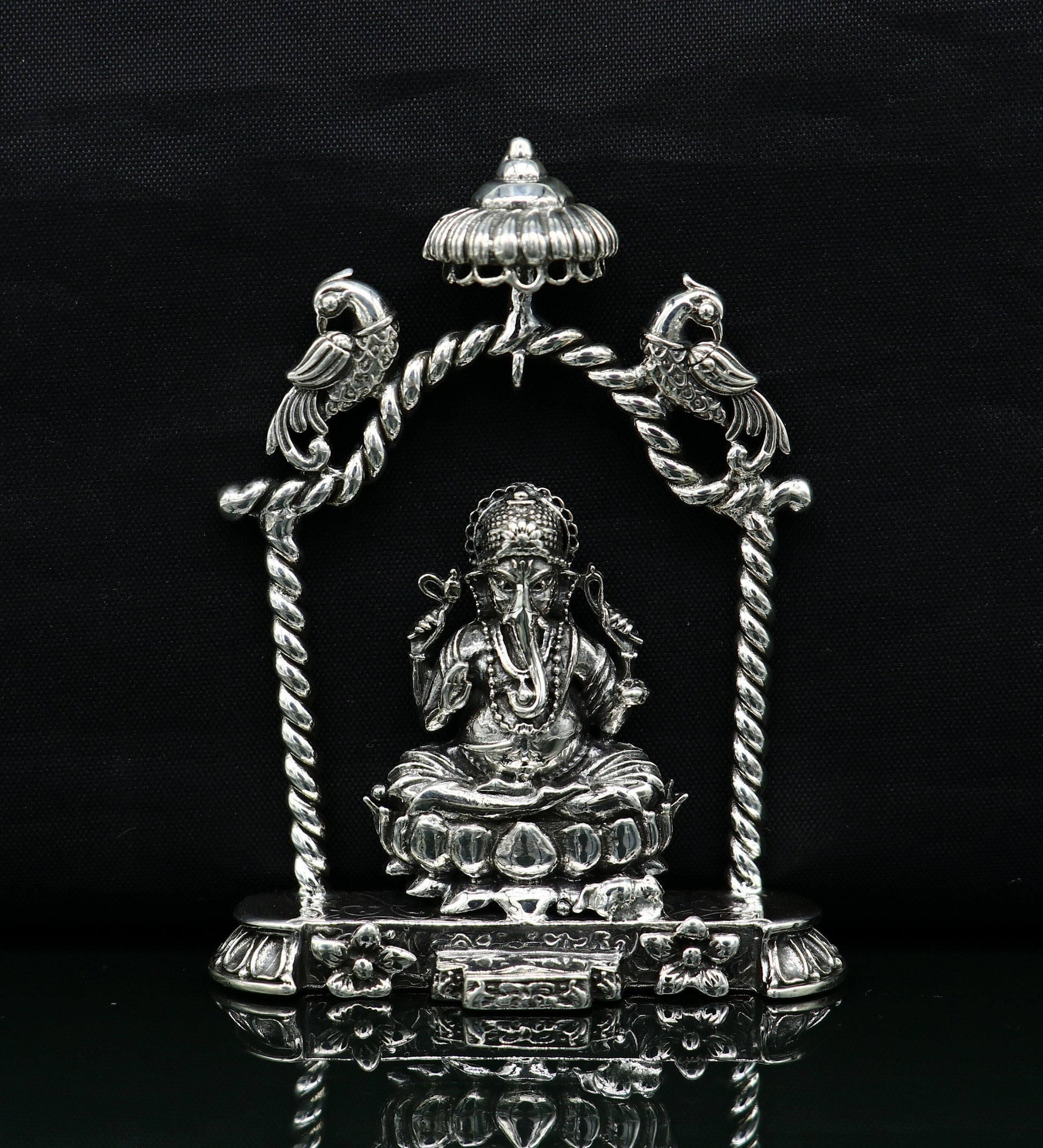 925 Sterling silver Idol lord Ganesha, Pooja puja Articles, Indian Silver Idols, handcrafted Ganesh statue sculpture amazing gifting Art05 - TRIBAL ORNAMENTS