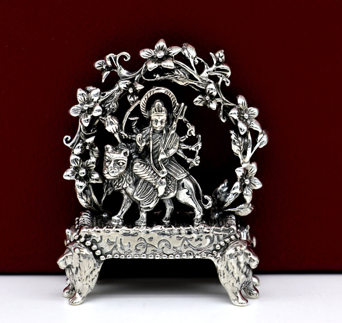 925 Sterling silver Goddess Bhawani mata, Pooja Articles, Indian Silver Idols, handcrafted Mataji statue sculpture amazing gifting Art06 - TRIBAL ORNAMENTS