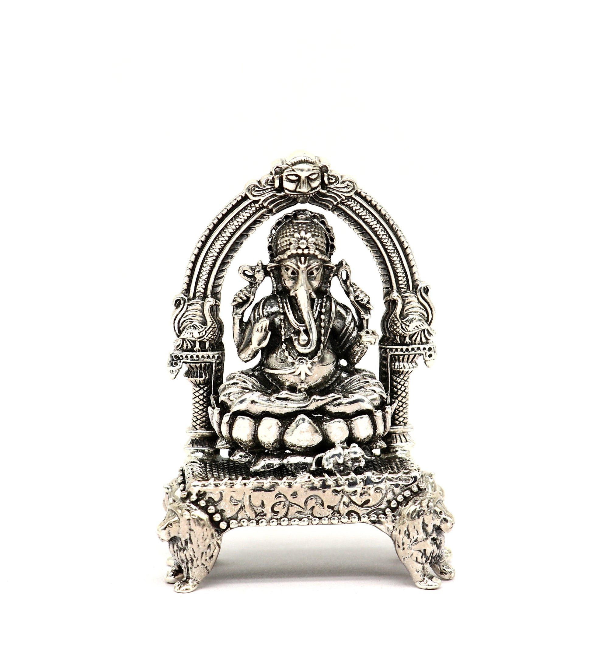 Pure 925 Sterling silver Idol Ganesha figurine puja Articles, Indian Silver Idols, handcrafted Ganesh statue sculpture for car, home Art07 - TRIBAL ORNAMENTS