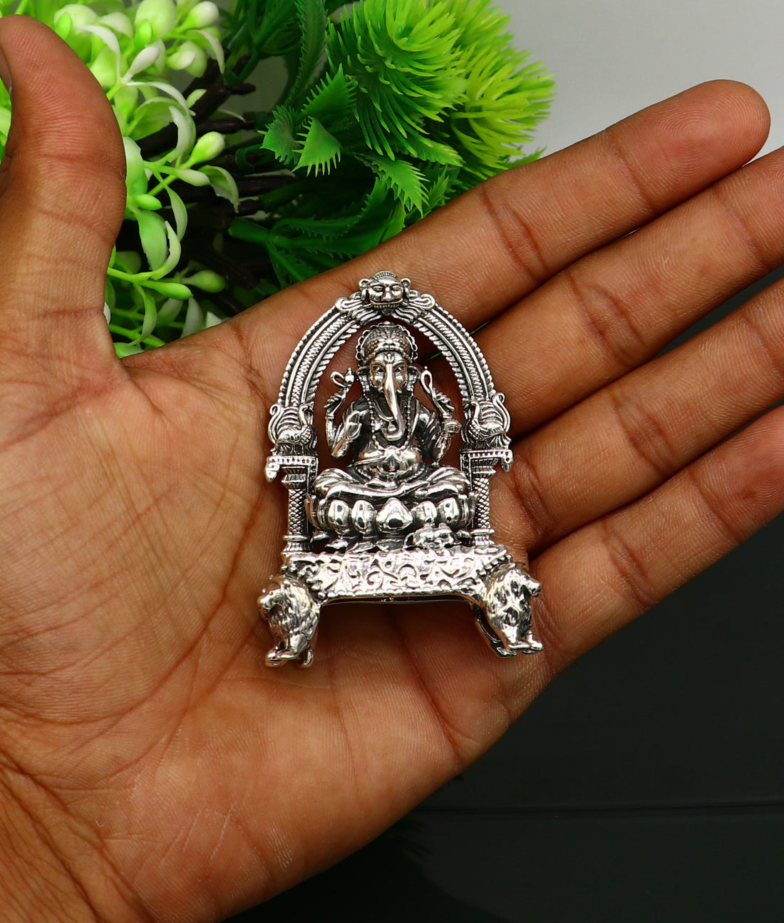 Pure 925 Sterling silver Idol Ganesha figurine puja Articles, Indian Silver Idols, handcrafted Ganesh statue sculpture for car, home Art07 - TRIBAL ORNAMENTS