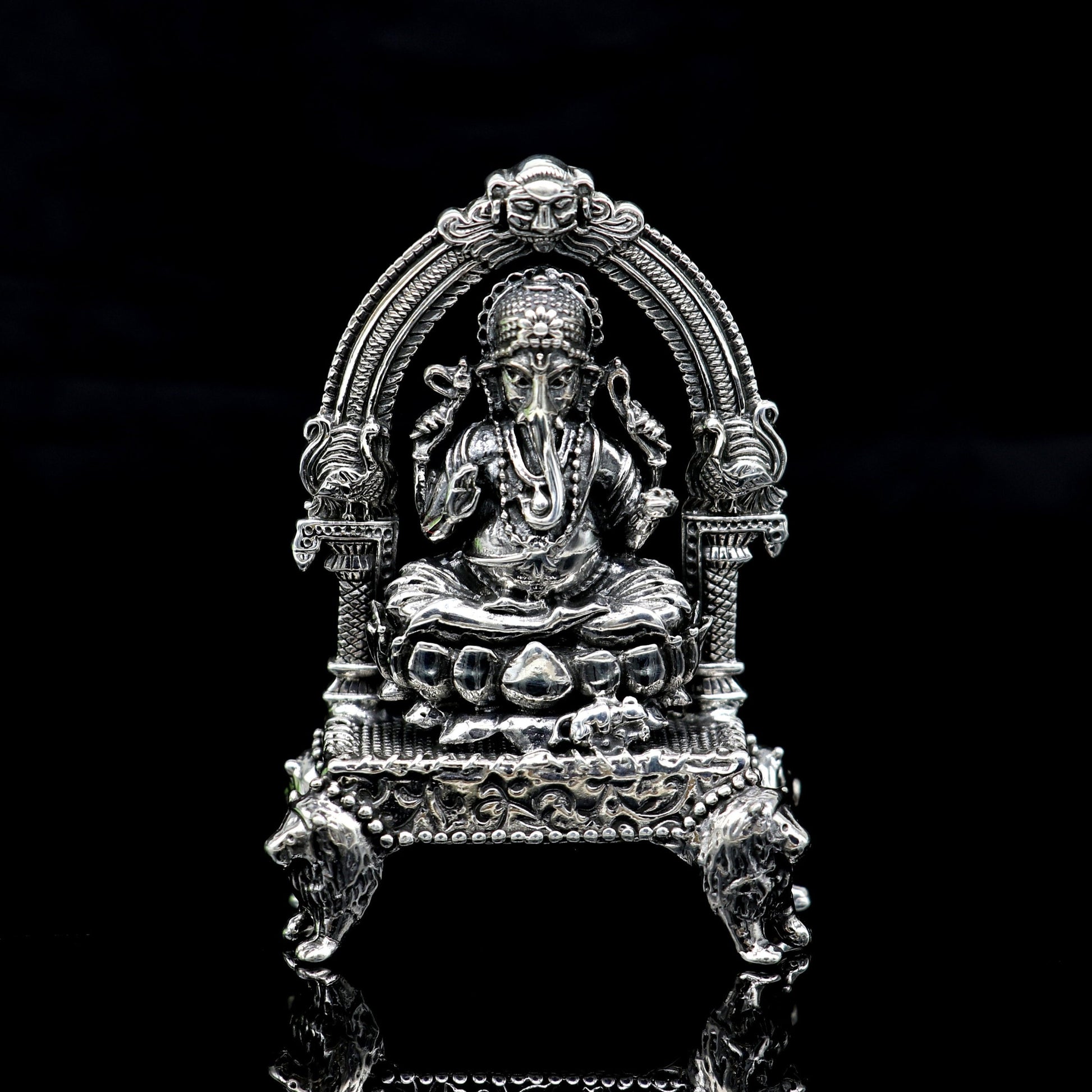 Pure 925 Sterling silver Idol Ganesha figurine puja Articles, Indian Silver Idols, handcrafted Ganesh statue sculpture for car, home Art07 - TRIBAL ORNAMENTS