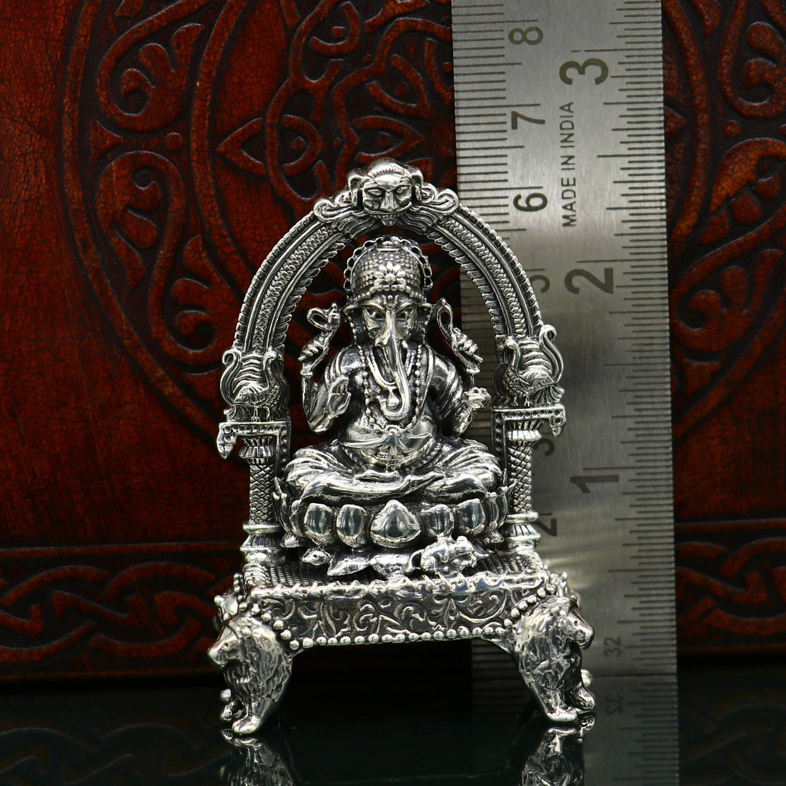 Pure 925 Sterling silver Idol Ganesha figurine puja Articles, Indian Silver Idols, handcrafted Ganesh statue sculpture for car, home Art07 - TRIBAL ORNAMENTS