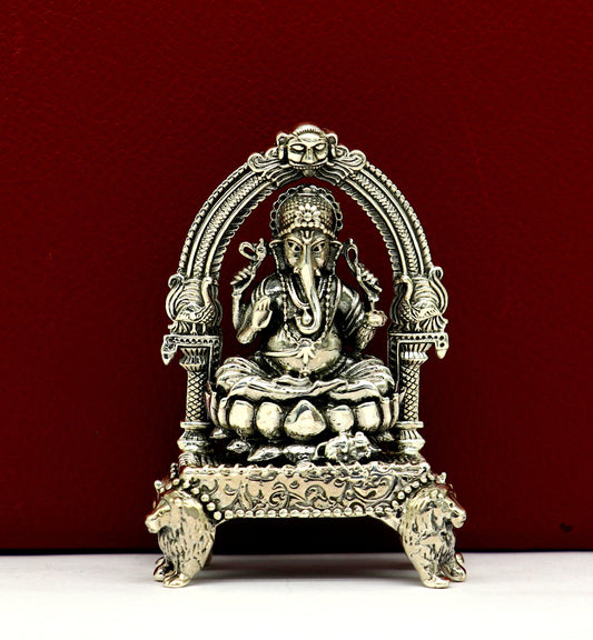 Pure 925 Sterling silver Idol Ganesha figurine puja Articles, Indian Silver Idols, handcrafted Ganesh statue sculpture for car, home Art07 - TRIBAL ORNAMENTS