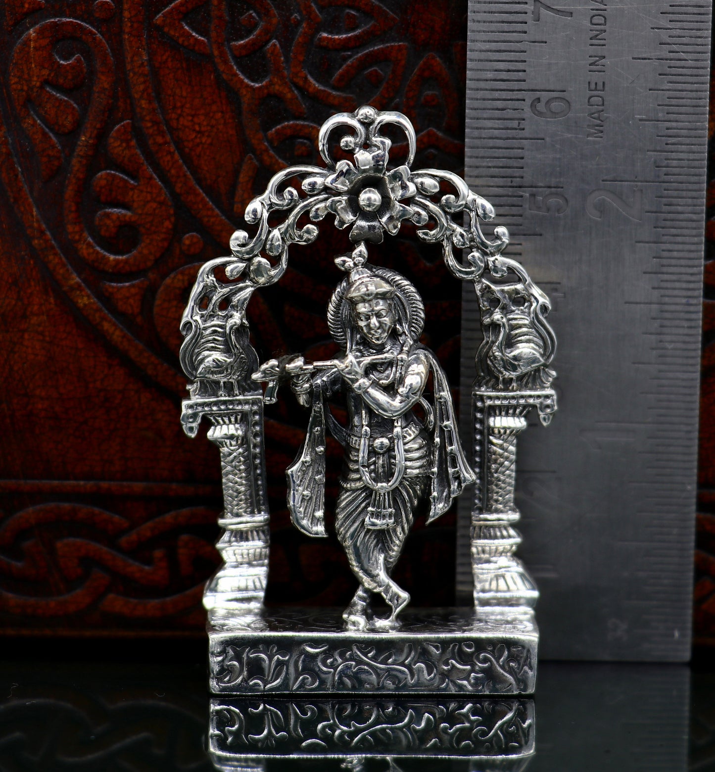 925 sterling silver lord krishna gorgeous customized figurine, amazing floral design idol krishna statue puja article from india art08 - TRIBAL ORNAMENTS