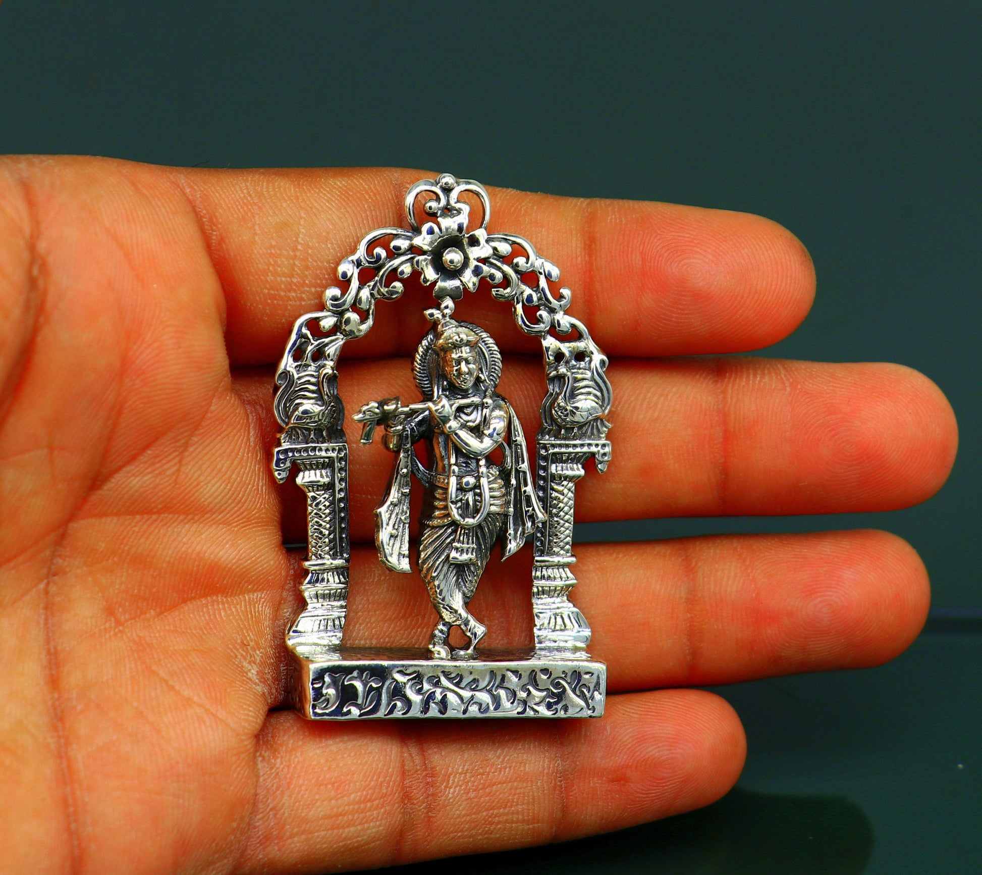 925 sterling silver lord krishna gorgeous customized figurine, amazing floral design idol krishna statue puja article from india art08 - TRIBAL ORNAMENTS