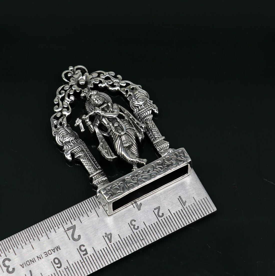 925 sterling silver lord krishna gorgeous customized figurine, amazing floral design idol krishna statue puja article from india art08 - TRIBAL ORNAMENTS