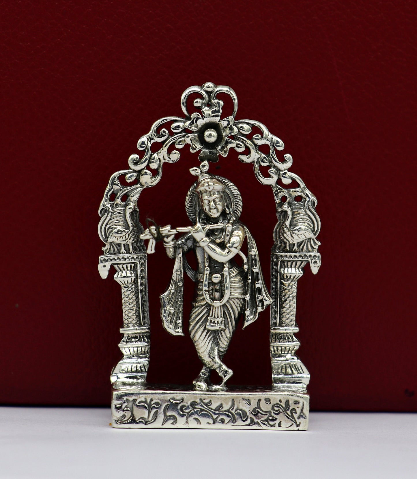 925 sterling silver lord krishna gorgeous customized figurine, amazing floral design idol krishna statue puja article from india art08 - TRIBAL ORNAMENTS