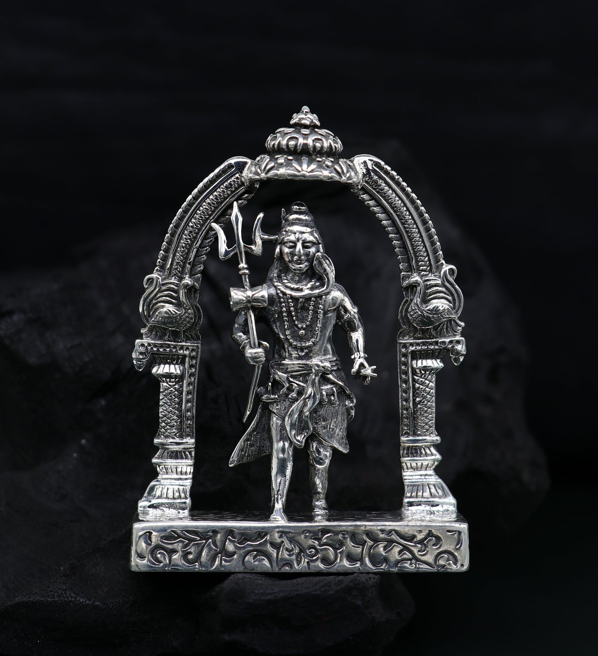 925 Sterling silver handmade vintage look indian hindu idols Lord Shiva with trident stunning statue figurine, puja articles best gift art09 - TRIBAL ORNAMENTS