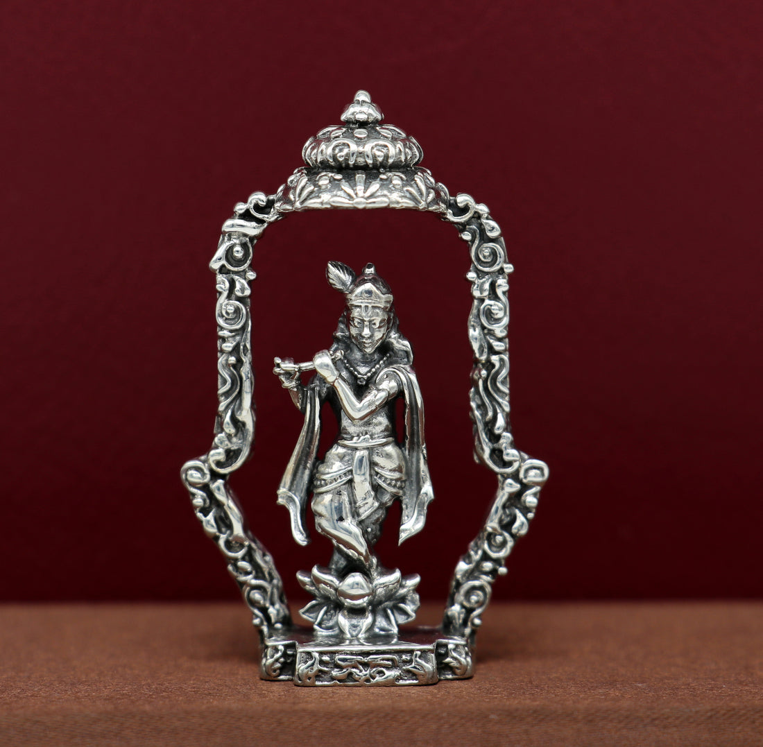 925 Sterling silver handmade antique design Idols Lord krishna with flute standing Statue figurine, puja articles decorative gift art16 - TRIBAL ORNAMENTS