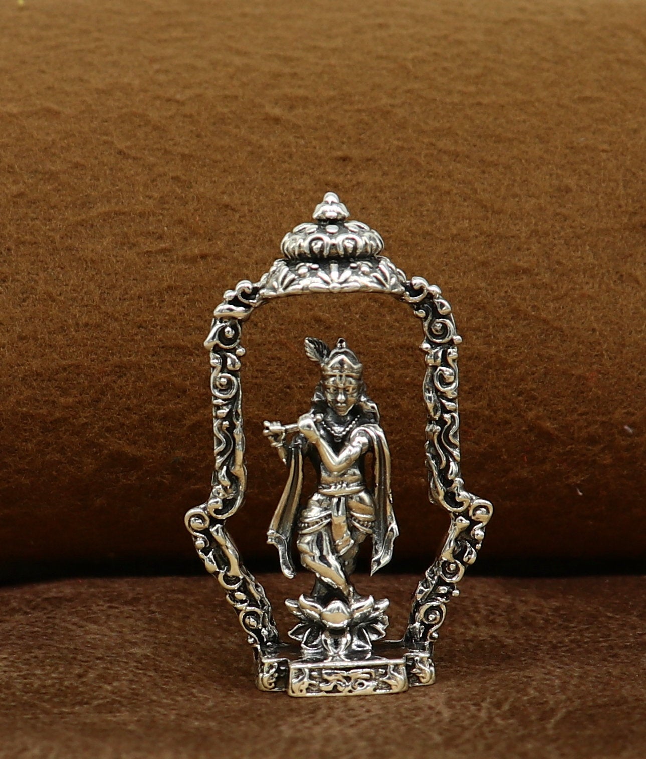 925 Sterling silver handmade antique design Idols Lord krishna with flute standing Statue figurine, puja articles decorative gift art16 - TRIBAL ORNAMENTS