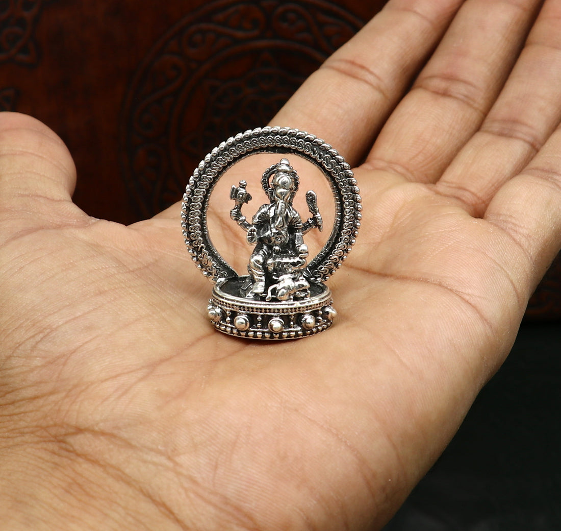 Pure 925 Sterling silver handmade antique design Idols Lord Ganesha exclusive Statue figurine, puja articles decorative gift art19 - TRIBAL ORNAMENTS