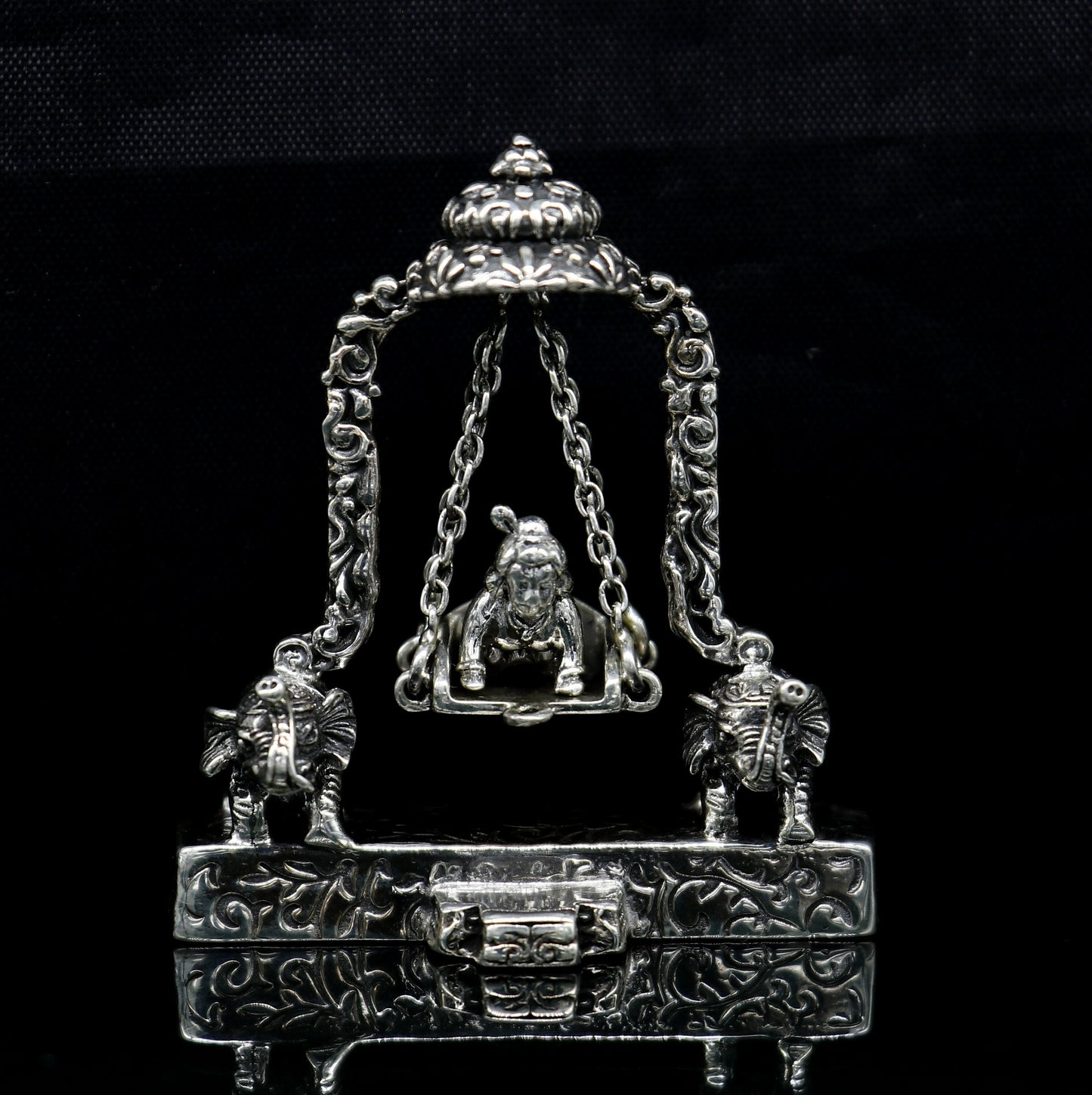 925 Sterling silver handmade custom design Idols Lord Krishna with swing , Bal Gopala Statue figurine, puja articles decorative gift art20 - TRIBAL ORNAMENTS