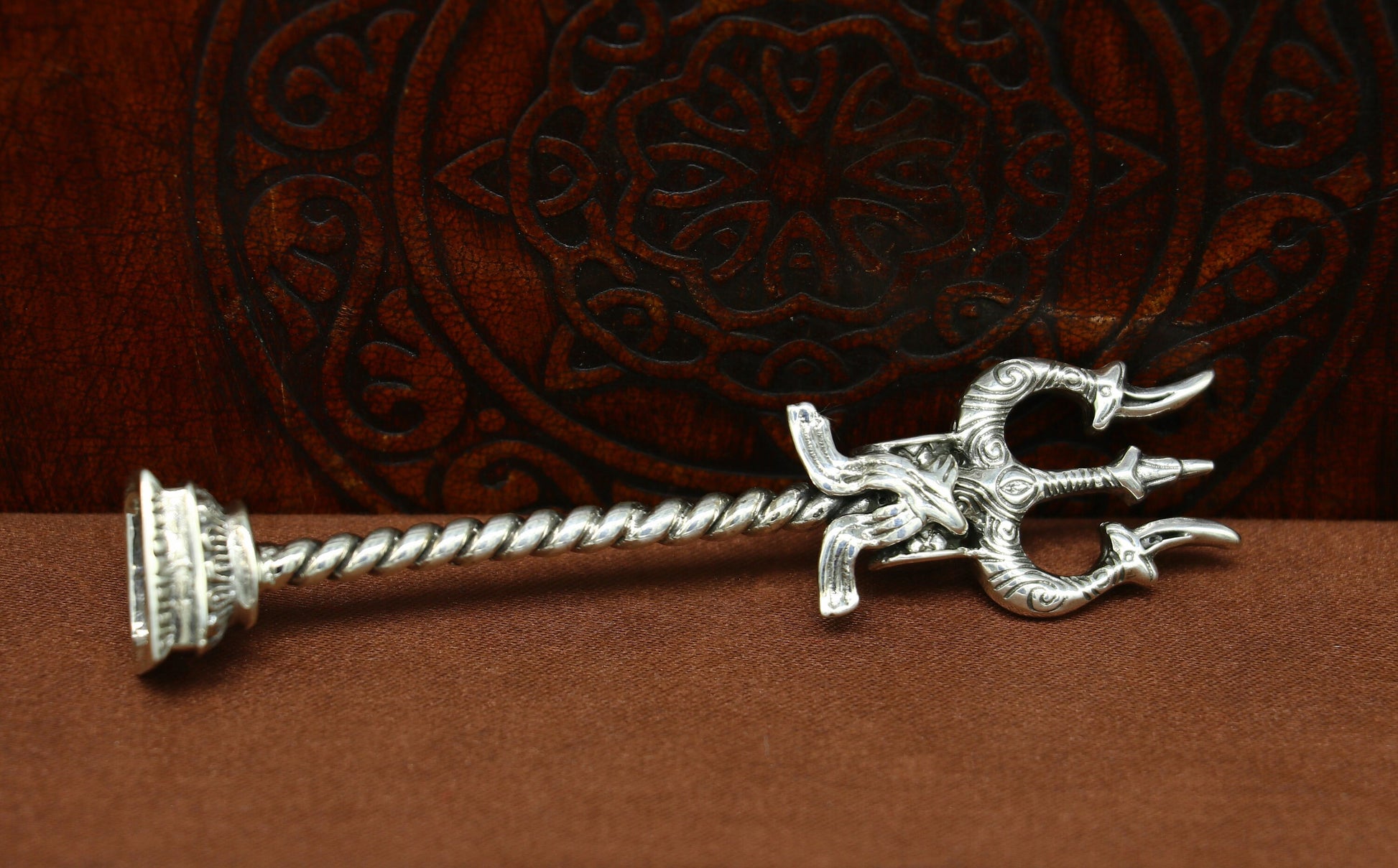925 Sterling silver handmade lord Shiva trident with Damaru, fabulous craftsmanship Mahadev trishul, best collectible puja article art23 - TRIBAL ORNAMENTS