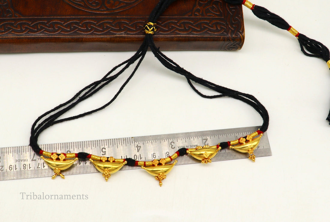 22kt yellow gold customized vintage tribal choker necklace, best gift ethnic necklace worn by tribal people of Rajasthan india  set74 - TRIBAL ORNAMENTS
