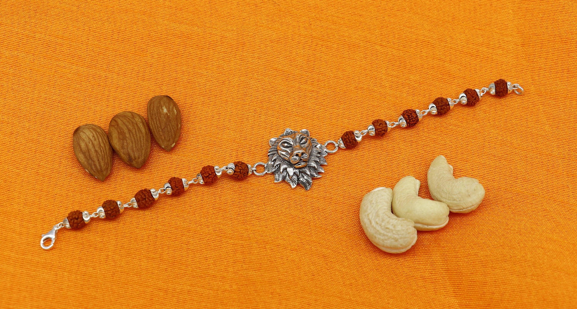 925 Sterling silver customized rudraksha beaded lion Rakhi or bracelet, special best wishes gift for your brother rk005 - TRIBAL ORNAMENTS
