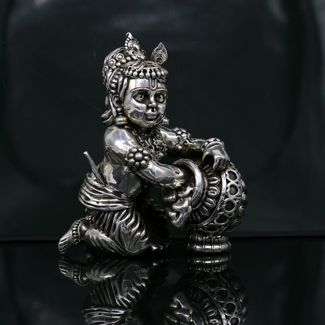 925 Sterling silver customized Idol Krishna Bal Gopal statue figurine, laddu gopal sculpture home temple utensil, silver article su208 - TRIBAL ORNAMENTS