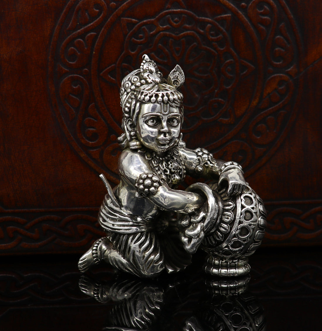 925 Sterling silver customized Idol Krishna Bal Gopal statue figurine, laddu gopal sculpture home temple utensil, silver article su208 - TRIBAL ORNAMENTS