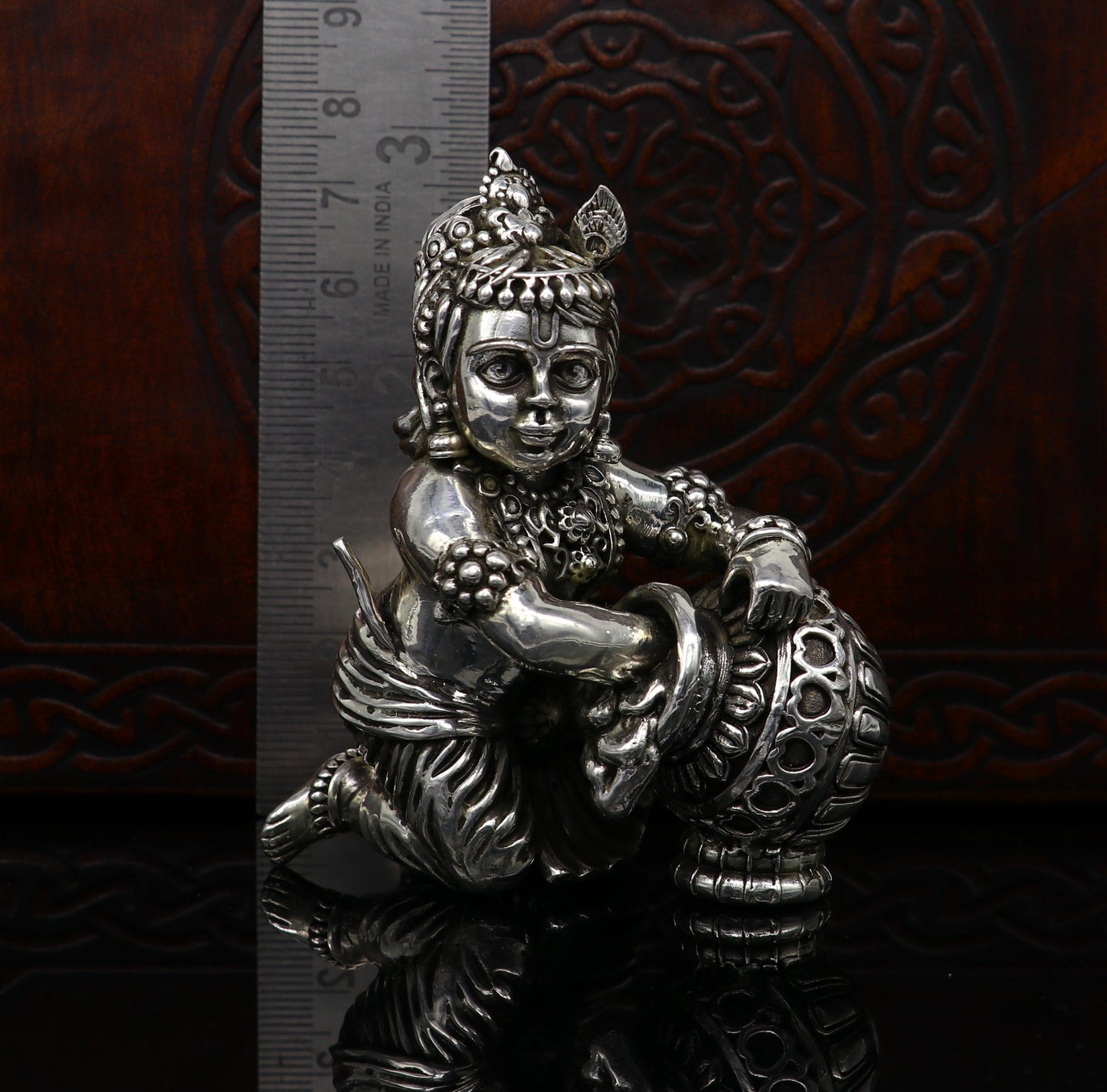 925 Sterling silver customized Idol Krishna Bal Gopal statue figurine, laddu gopal sculpture home temple utensil, silver article su208 - TRIBAL ORNAMENTS